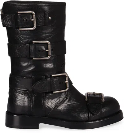 Dolce & Gabbana Leather Boot With Buckles In Black