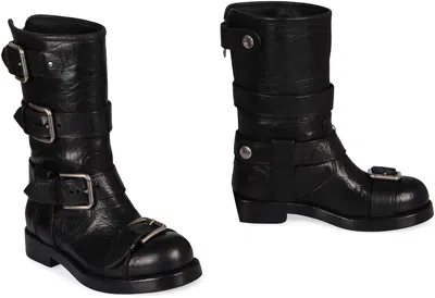 Dolce & Gabbana Leather Boot With Buckles In Black