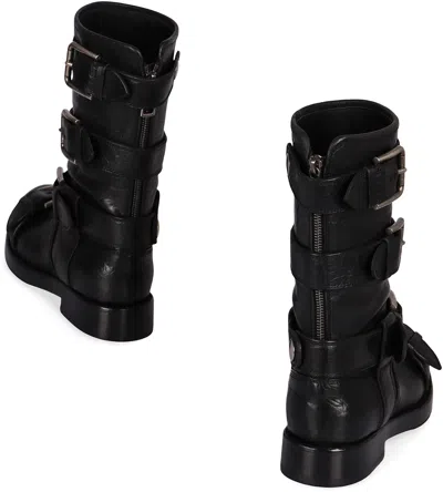 Dolce & Gabbana Leather Boot With Buckles In Black