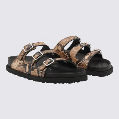 Birkenstock Florida Snake Leather Sandals With Adjustable Straps In Brown