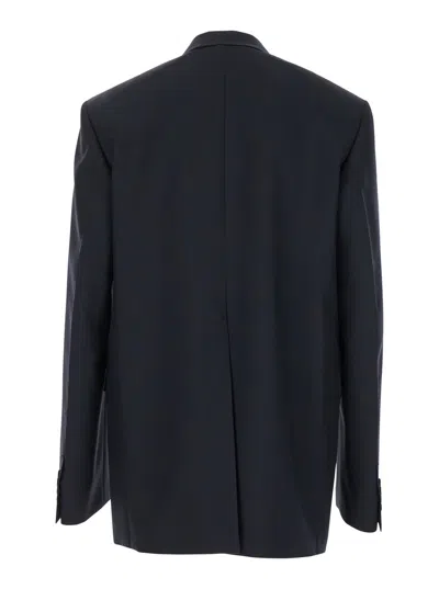 Gucci Men Dark Grey Jacket With Chest Pocket And Embossed Logo In Wool Gabardine Man In Blue