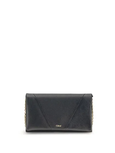 Chloé Spin Wallet With Flap And Chain In Black