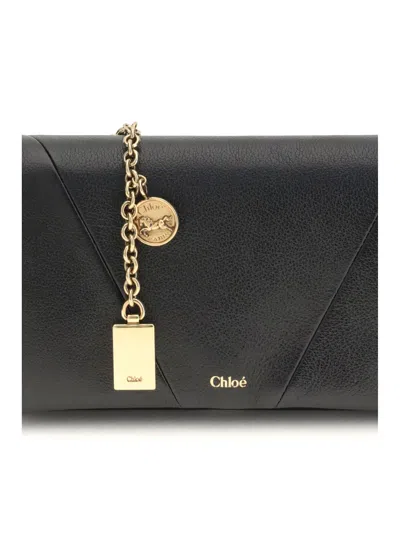 Chloé Spin Wallet With Flap And Chain In Black