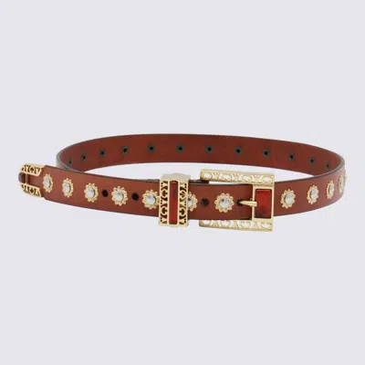 Golden Goose Belt With Amber Inserts Leather Body With Metallic Gold Flower Details Belts Brown In Brown