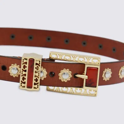Golden Goose Belt With Amber Inserts Leather Body With Metallic Gold Flower Details Belts Brown In Brown
