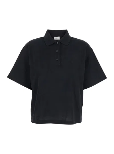 Saint Laurent Black Oversize Polo Shirt With Classic Collar And Tonal Logo Embroidery On The Front In Cotton Pique In Brown