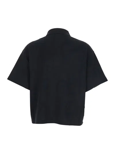 Saint Laurent Black Oversize Polo Shirt With Classic Collar And Tonal Logo Embroidery On The Front In Cotton Pique In Brown