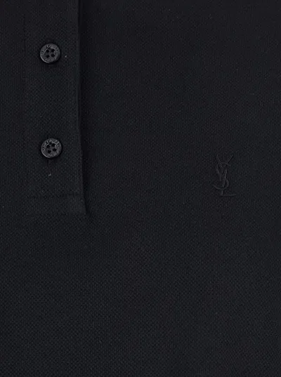 Saint Laurent Black Oversize Polo Shirt With Classic Collar And Tonal Logo Embroidery On The Front In Cotton Pique In Brown