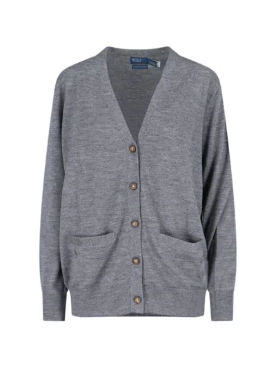 Polo Ralph Lauren Medium-weight Italian Wool Cardigan With V-neck In Blue