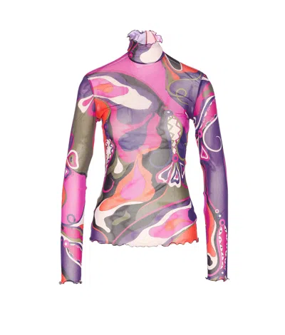 Pucci Abstract-print Turtleneck Sheer Top Clothing In Multi