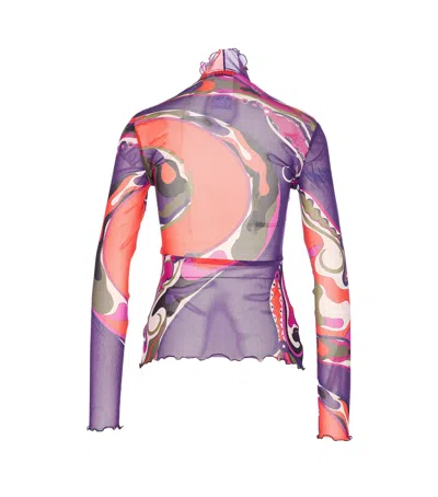 Pucci Abstract-print Turtleneck Sheer Top Clothing In Multi