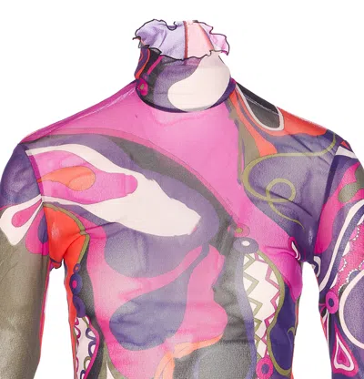Pucci Abstract-print Turtleneck Sheer Top Clothing In Multi
