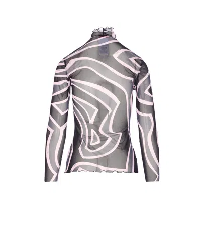 Pucci Semi Sheer Printed Long-sleeved High-neck Top In Multi