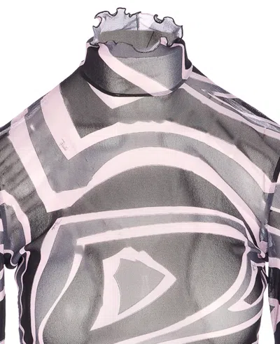 Pucci Semi Sheer Printed Long-sleeved High-neck Top In Multi