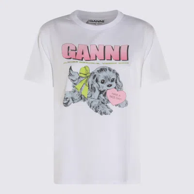Ganni Women Puppy Print And Logo T-shirt In White