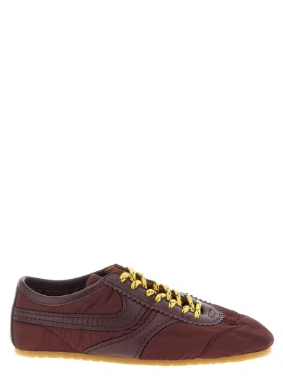 Dries Van Noten Low-top Nylon Running Sneakers With Leather Inserts In Burgundy