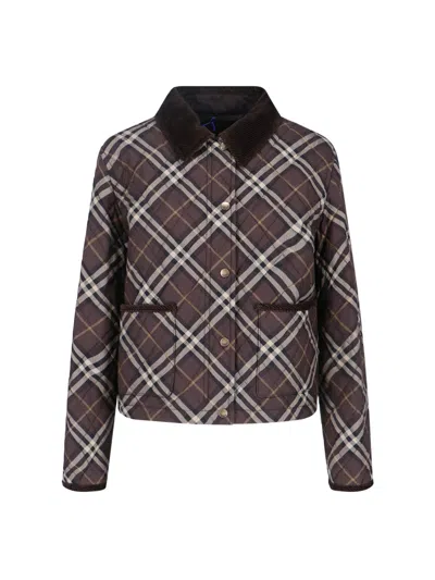 Burberry Cropped Quilted Nylon Jacket With Check Pattern Women In Multi
