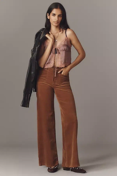 Frame Le Slim Palazzo Modernist Pocket Cotton-blend Corduroy High-rise Wide-leg Pants In Brown