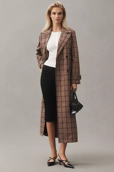 Avec Les Filles Plaid Button Back Belted Trench Coat In Multi