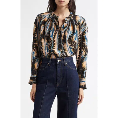 Ulla Johnson Nehir Abstract Leaf Print Silk Button-up Shirt In Blue