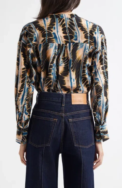 Ulla Johnson Nehir Abstract Leaf Print Silk Button-up Shirt In Blue