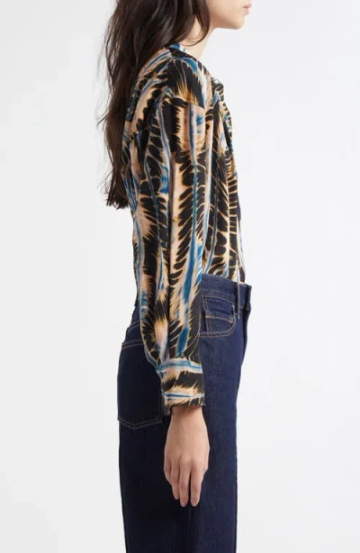 Ulla Johnson Nehir Abstract Leaf Print Silk Button-up Shirt In Blue