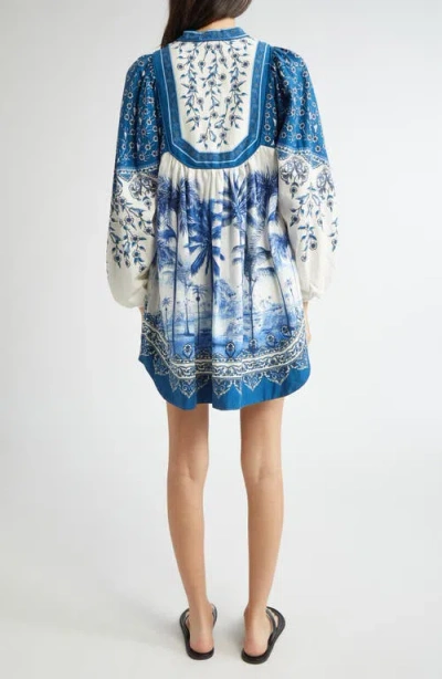 Farm Rio Off-white Palm Tree Beach Mini Dress In Palm Tree Beach Off-white