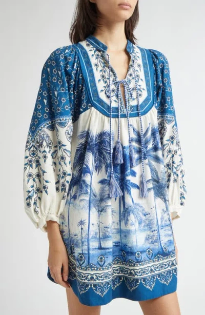 Farm Rio Off-white Palm Tree Beach Mini Dress In Palm Tree Beach Off-white