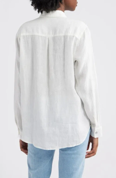 Rails Samar Floral Embroidery Detail Linen Blend Button-up Shirt In White