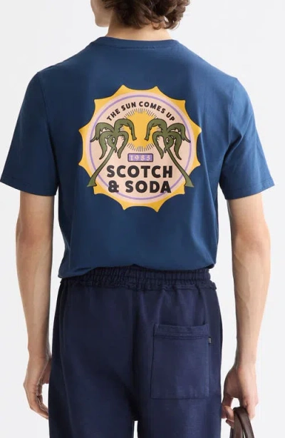 Scotch & Soda Crewneck Graphic T-shirt In Blue