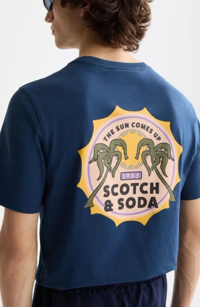 Scotch & Soda Crewneck Graphic T-shirt In Blue