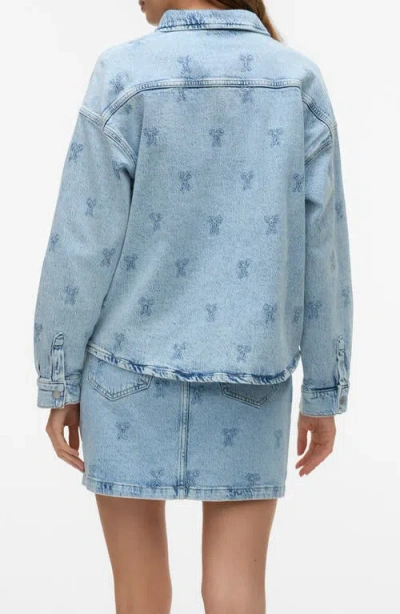 Vero Moda Embroidered Snap-up Denim Shirt In Blue