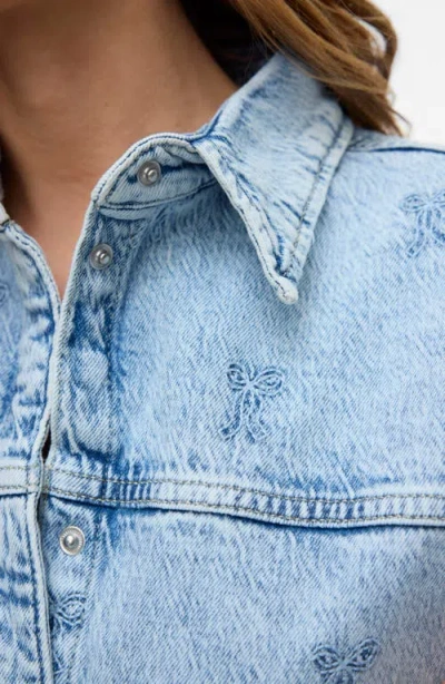 Vero Moda Embroidered Snap-up Denim Shirt In Blue