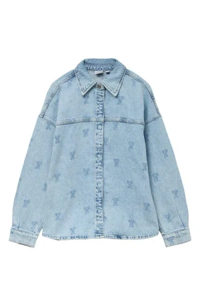 Vero Moda Embroidered Snap-up Denim Shirt In Blue