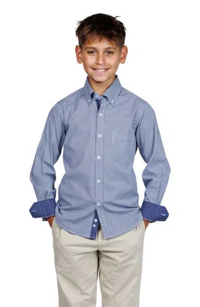 Tailorbyrd Kids' Signature Gingham Print Button-up Shirt In Blue