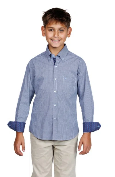 Tailorbyrd Kids' Signature Gingham Print Button-up Shirt In Blue