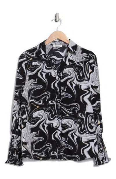 Patrizia Luca Smocked Cuff Button-up Top In Black