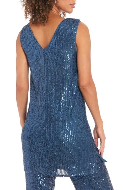 Muse Women's V-neck Sleeveless Sequin Tunic Top In Blue