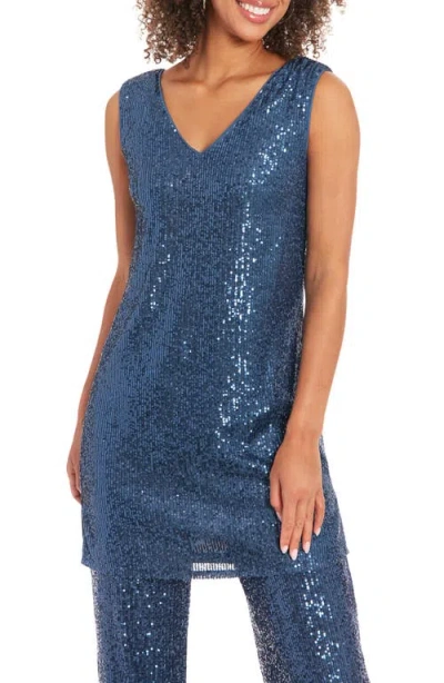 Muse Women's V-neck Sleeveless Sequin Tunic Top In Blue