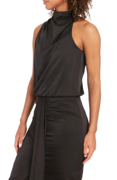 Muse Drape Mock Neck Top In Black