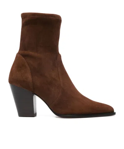 Stuart Weitzman Yuliana Pointed-toe Sock Boots In Brown
