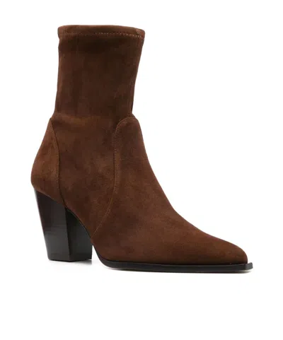 Stuart Weitzman Yuliana Pointed-toe Sock Boots In Brown