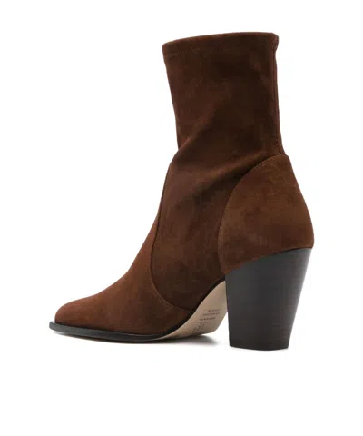 Stuart Weitzman Yuliana Pointed-toe Sock Boots In Brown