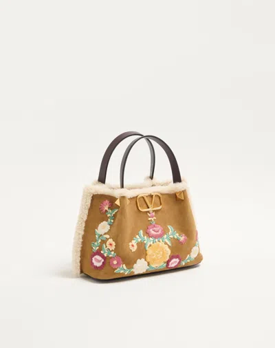 Valentino Small Suede Floral Tote Bag In Multi