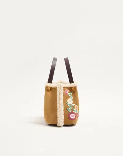 Valentino Small Suede Floral Tote Bag In Multi