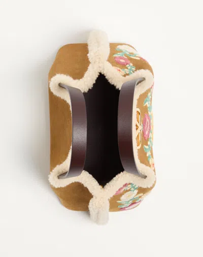 Valentino Small Suede Floral Tote Bag In Multi