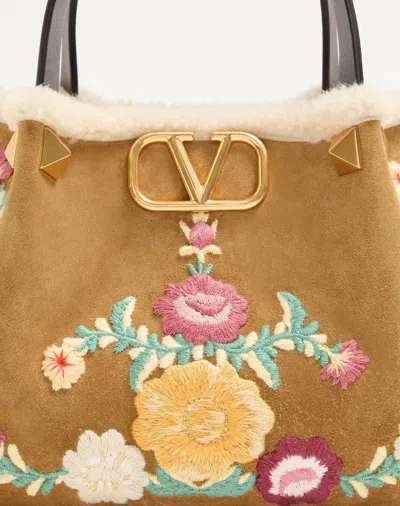 Valentino Small Suede Floral Tote Bag In Multi