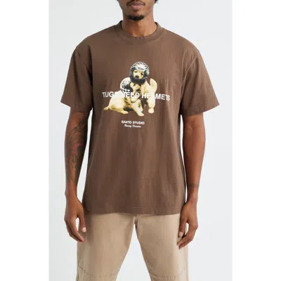 Santo Studio Thugs Need Helmets Graphic T-shirt In Brown