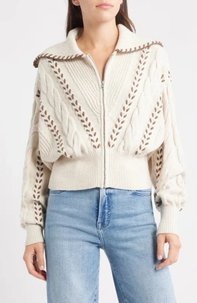 Rails Lune Whipstitch Detail Cotton Blend Bomber Sweater In Metallic