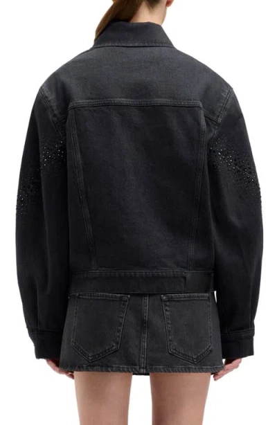 7 For All Mankind Embellished Twisted Seam Denim Jacket In Black